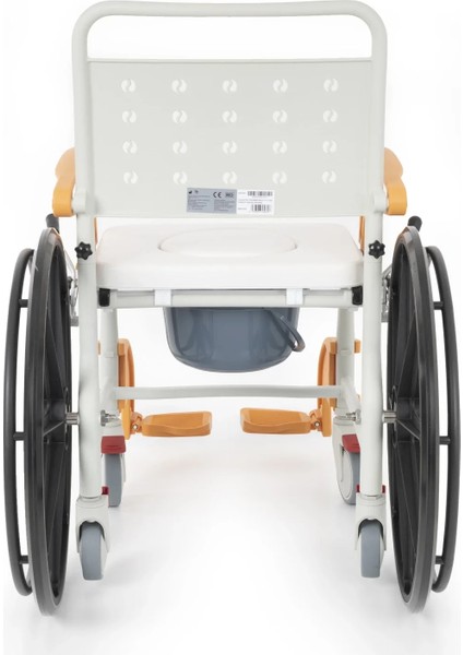 Banyo ve Tuvalet Sandalyesi Turuncu | 6 Tekerlekli Soft Oturum, Bas-Çıkar Sistemli Çıkarılabilir Tekerlek, Paslanmaz Plastik Gövde DM-8088D fırsatları