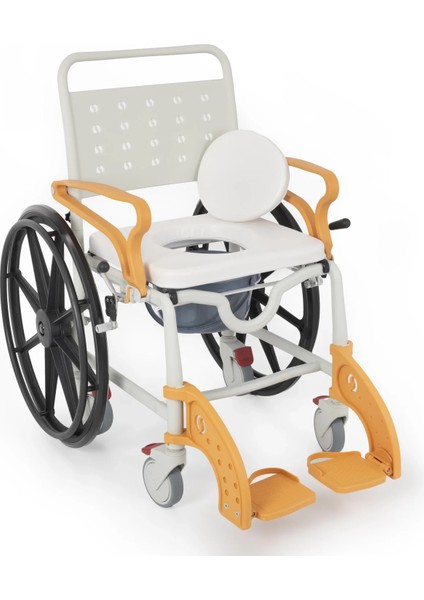 Banyo ve Tuvalet Sandalyesi Turuncu | 6 Tekerlekli Soft Oturum, Bas-Çıkar Sistemli Çıkarılabilir Tekerlek, Paslanmaz Plastik Gövde DM-8088D indirimleri