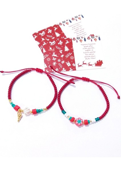 Iki Adet Yılbaşı Kartlı Deniz Kabuklu Fimo ve Çek Cam Boncuklu Bileklik fiyatları