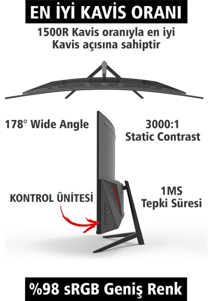 1ms 170Hz 24" 1920X1080 Fhd Curved Gaming Monitör MD240K-V181 indirimleri