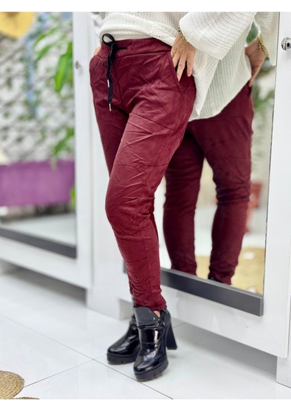 LS57117 Italyan Süet Pantolon Bordo