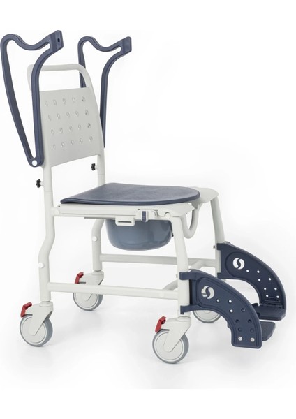 Banyo ve Tuvalet Sandalyesi Lacivert | Plastik Gövde, Lazımlıklı, Frenli Tekerlekli DM-8088A