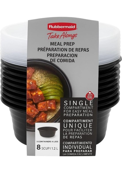 Takealongs Yemek Hazırlık Kabı 1.2 L – Set (Tek Bölmeli, Kapaklı, Mikrodalga ve Bulaşık Makinesi Uyumlu)