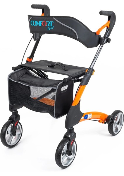 Rolatör Yürüteç Turuncu | Alüminyum Gövde, 7'' Pvc Tekerlekli, Katlanabilir ve Frenli DY049147L