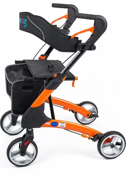 Rolatör Yürüteç Turuncu | Alüminyum Gövde, 7'' Pvc Tekerlekli, Katlanabilir ve Frenli DY049147L