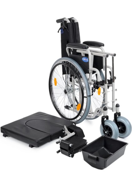 Tekerlekli Sandalye | Wc Özellikli, 45 cm Oturum Genişliği, Refakatçi Frenli, Çelik Gövde DM-545