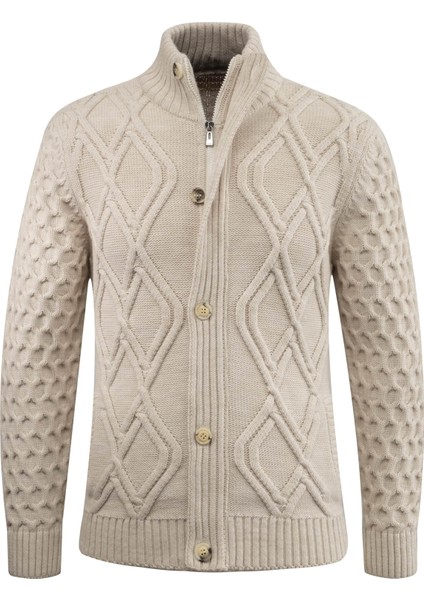 Erkek Kalın Örgü Triko Hırka Düğmeli ve Fermuarlı Cepli Klasik Kalıp - 5248M