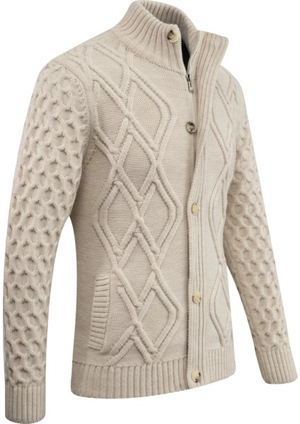 Erkek Kalın Örgü Triko Hırka Düğmeli ve Fermuarlı Cepli Klasik Kalıp - 5248M fiyatları