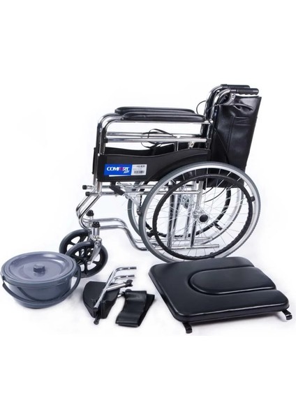 Tuvaletli Tekerlekli Sandalye | Nikelaj Kaplama Çelik Gövde, Refakatçi Frenli, Çıkabilir Tuvalet Aparatı DM-680 fırsatları
