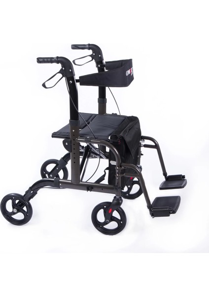 Rolatör Yürüteç | Lüx Ayak Pedallı, Transfer Sandalyeli Kullanım, Alüminyum Şase DM-9124 indirimleri