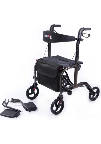 Rolatör Yürüteç | Lüx Ayak Pedallı, Transfer Sandalyeli Kullanım, Alüminyum Şase DM-9124