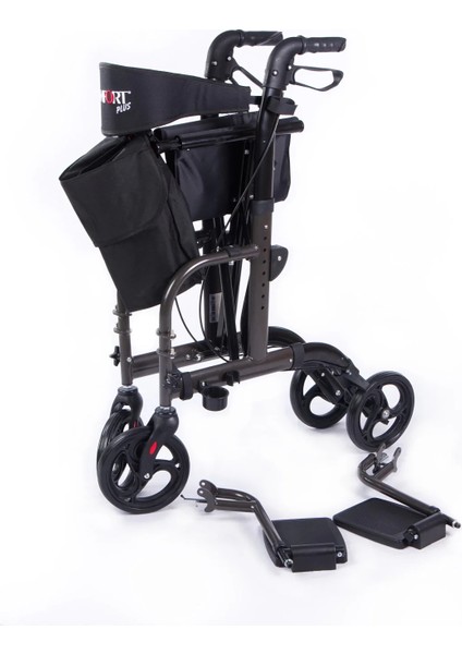 Rolatör Yürüteç | Lüx Ayak Pedallı, Transfer Sandalyeli Kullanım, Alüminyum Şase DM-9124