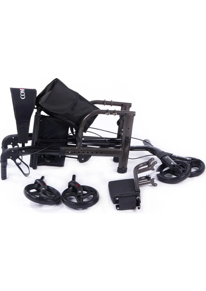 Rolatör Yürüteç | Lüx Ayak Pedallı, Transfer Sandalyeli Kullanım, Alüminyum Şase DM-9124