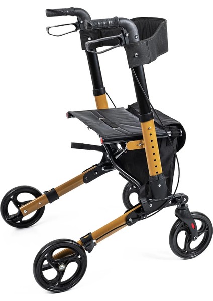 Rolatör Yürüteç Kahverengi | Alüminyum Gövde, Katlanabilir, Oturmalı, Frenli ve Dolgu Tekerlekli DM-9102 modelleri