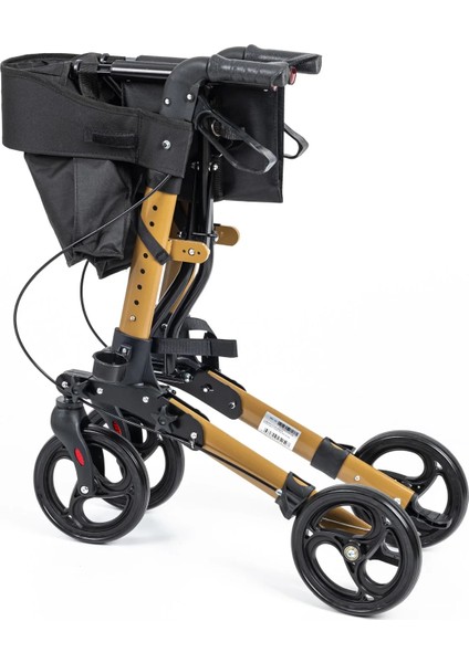 Rolatör Yürüteç Kahverengi | Alüminyum Gövde, Katlanabilir, Oturmalı, Frenli ve Dolgu Tekerlekli DM-9102