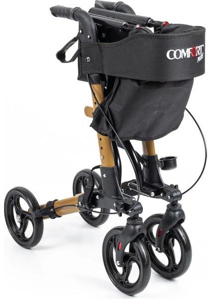 Rolatör Yürüteç Kahverengi | Alüminyum Gövde, Katlanabilir, Oturmalı, Frenli ve Dolgu Tekerlekli DM-9102