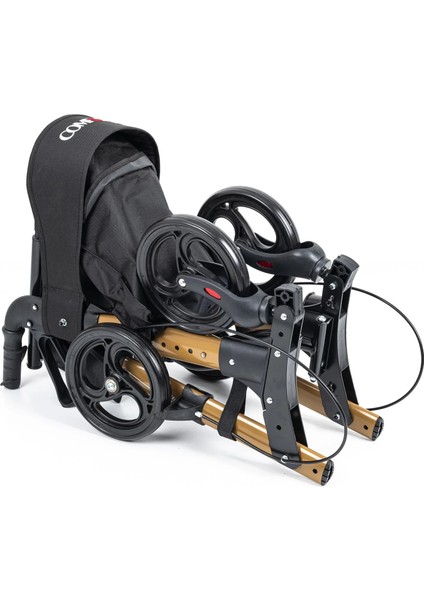 Rolatör Yürüteç Kahverengi | Alüminyum Gövde, Katlanabilir, Oturmalı, Frenli ve Dolgu Tekerlekli DM-9102