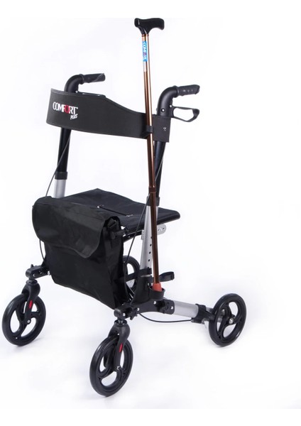 Rolatör Yürüteç Gümüş | Alüminyum Gövde, Oturmalı, Katlanabilir ve Frenli DM-9102