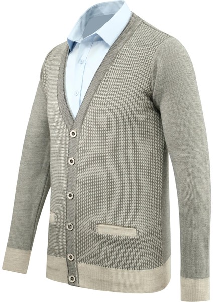 Erkek Düğmeli Hırka Cepli Desenli Çelik Örgü Klasik Kalıp - 5208M fiyatları