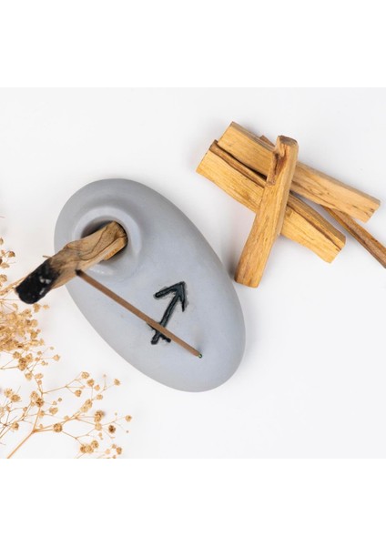 Burç Temalı Gri Seramik Ağaç Tütsülük