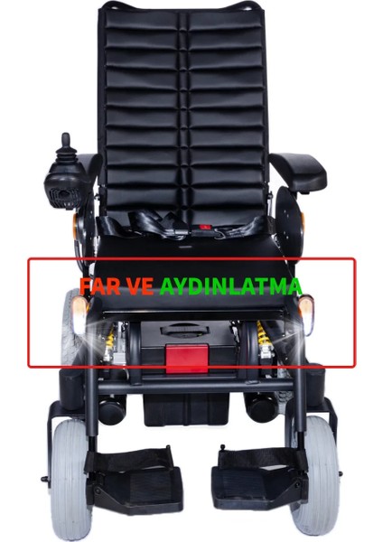 Akülü Tekerlekli Sandalye | Amortisörlü Lüks Sürüş, 2X320W Motor, Işıklı Joystick, Far ve Sinyal Sistemli DM-450 Luxury
