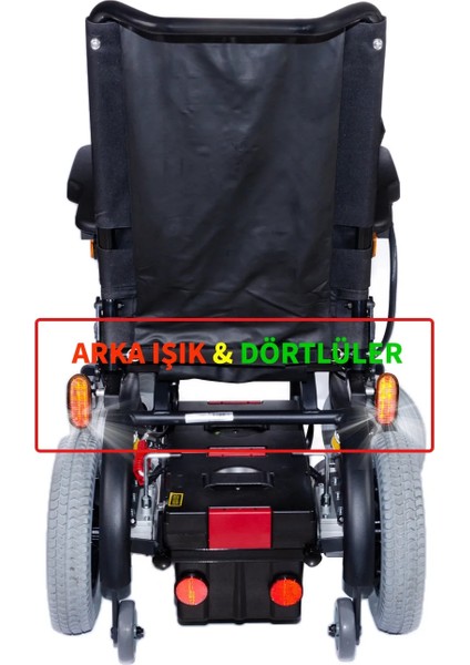 Akülü Tekerlekli Sandalye | Amortisörlü Lüks Sürüş, 2X320W Motor, Işıklı Joystick, Far ve Sinyal Sistemli DM-450 Luxury