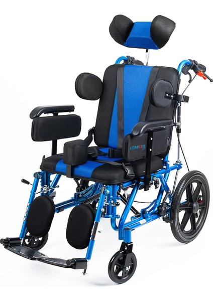 Yetişkin Tekerlekli Sandalye | Yatarlı ve Tilt Özellikli, Göğüs ve Bacak Destekli, File Kumaş Döşemeli DY01958LBCJ-44 Cp