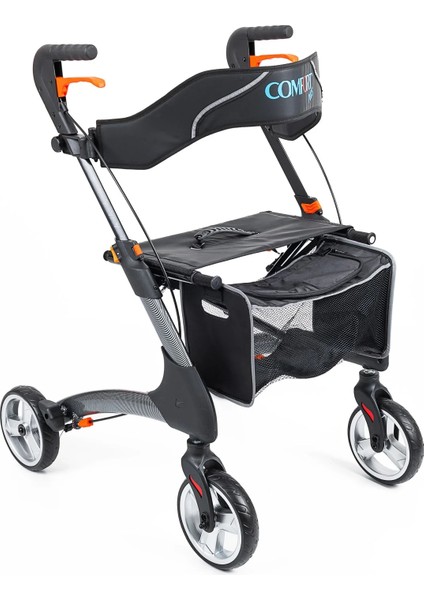 Rolatör Yürüteç | Karbon Desenli Alüminyum Gövde, 7'' Pvc Tekerlekli, Katlanabilir ve Frenli DY049147L