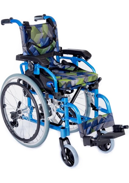 Pediatrik Tekerlekli Sandalye Yeşil | Alüminyum Şase, Göğüs Destekli Emniyet Kemeri, Quick Release Teker KY980LQ-30