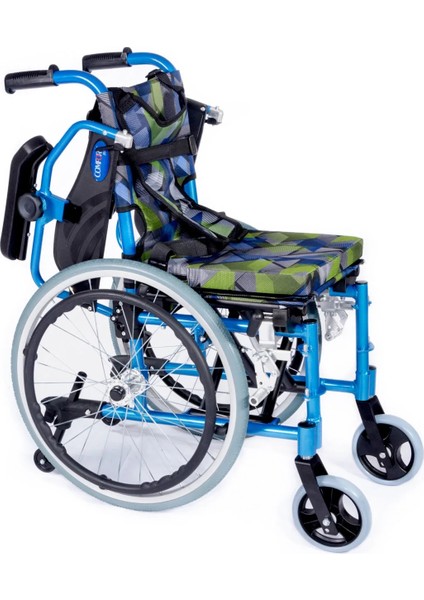 Pediatrik Tekerlekli Sandalye Yeşil | Alüminyum Şase, Göğüs Destekli Emniyet Kemeri, Quick Release Teker KY980LQ-30