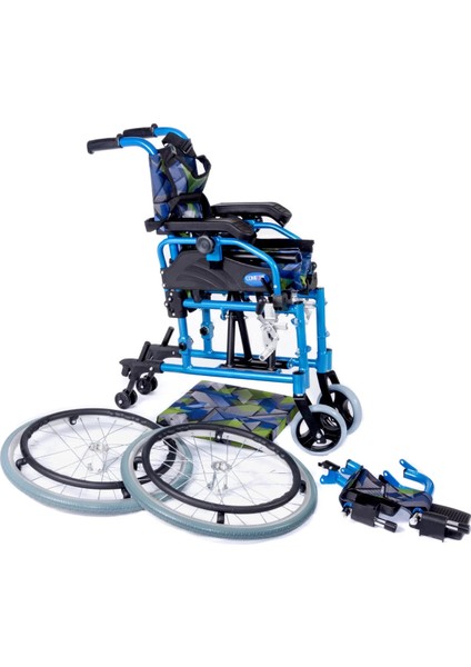 Pediatrik Tekerlekli Sandalye Yeşil | Alüminyum Şase, Göğüs Destekli Emniyet Kemeri, Quick Release Teker KY980LQ-30