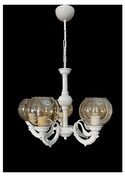 Riga Zamak Beş Kollu Avize Statik Beyaz Boyalı Bal Rengi Camlı fırsatları