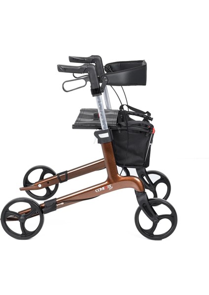 Rolatör Yürüteç Kahverengi | Carbon Fiber Şase, 8” Tekerlekli, Katlanabilir Hafif Yapı, Oturaklı ve Sepetli Model, Spirit-X4 fiyatları