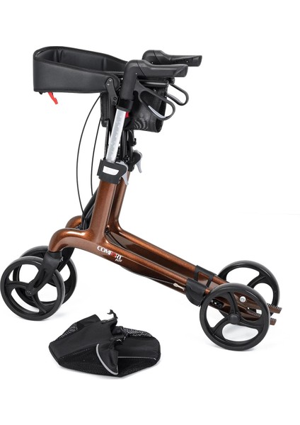 Rolatör Yürüteç Kahverengi | Carbon Fiber Şase, 8” Tekerlekli, Katlanabilir Hafif Yapı, Oturaklı ve Sepetli Model, Spirit-X4 fırsatları