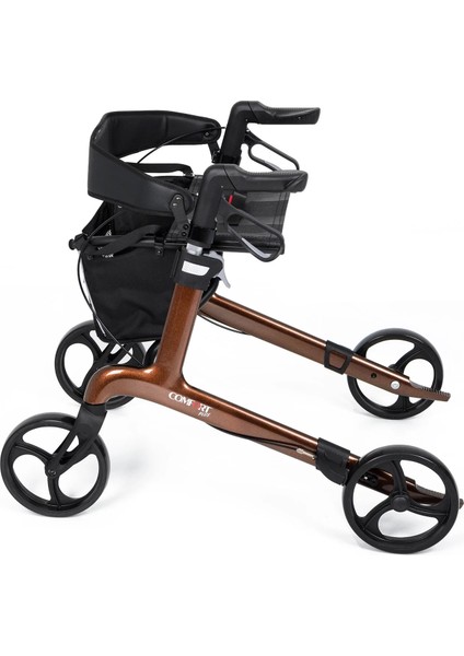 Rolatör Yürüteç Kahverengi | Carbon Fiber Şase, 8” Tekerlekli, Katlanabilir Hafif Yapı, Oturaklı ve Sepetli Model, Spirit-X4 indirimleri