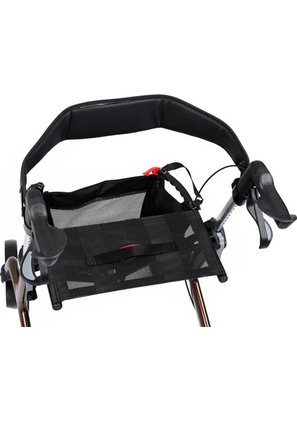 Rolatör Yürüteç Kahverengi | Carbon Fiber Şase, 8” Tekerlekli, Katlanabilir Hafif Yapı, Oturaklı ve Sepetli Model, Spirit-X4