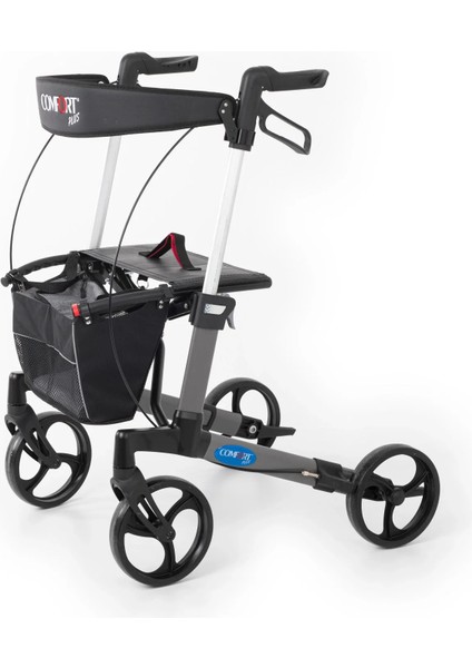 Rolatör Yürüteç Gri | Alüminyum Şase, Katlanabilir 8” Frenli Tekerlekli, Oturaklı ve Sepetli Lux Model, Spirit-X3 modelleri