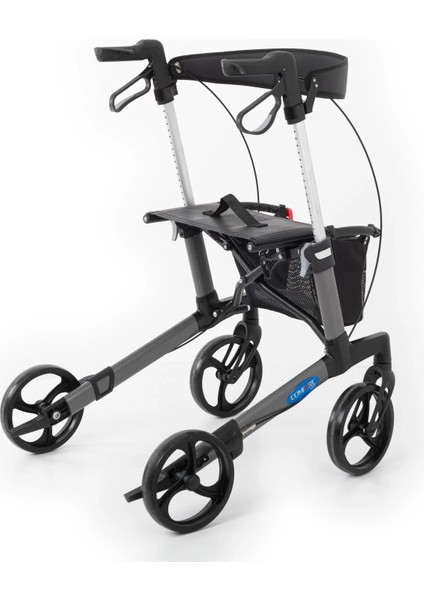 Rolatör Yürüteç Gri | Alüminyum Şase, Katlanabilir 8” Frenli Tekerlekli, Oturaklı ve Sepetli Lux Model, Spirit-X3