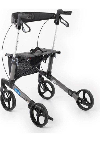 Rolatör Yürüteç Gri | Alüminyum Şase, Katlanabilir 8” Frenli Tekerlekli, Oturaklı ve Sepetli Lux Model, Spirit-X3
