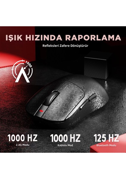 AJ199 Karbon Fiber 3 Modlu Ultra Hafif 24.000 Dpı, Oyuncu Mouse PAW3311 SENSÖR-500 Mah Batarya