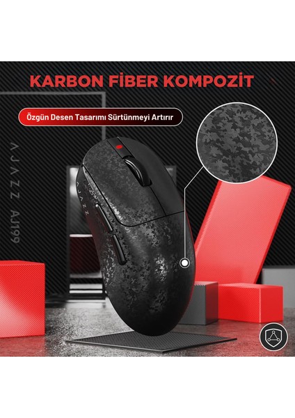 AJ199 Karbon Fiber 3 Modlu Ultra Hafif 24.000 Dpı, Oyuncu Mouse PAW3311 SENSÖR-500 Mah Batarya
