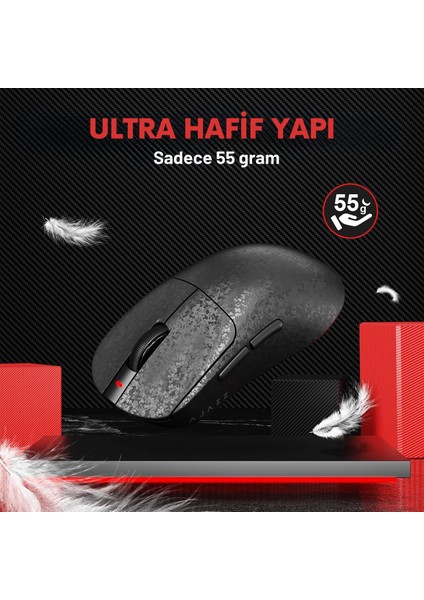 AJ199 Karbon Fiber 3 Modlu Ultra Hafif 24.000 Dpı, Oyuncu Mouse PAW3311 SENSÖR-500 Mah Batarya