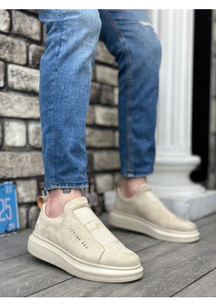 ET0307 Kalın Süet Yüksek Taban Çift Bant Bej Erkek Ayakkabı fırsatları