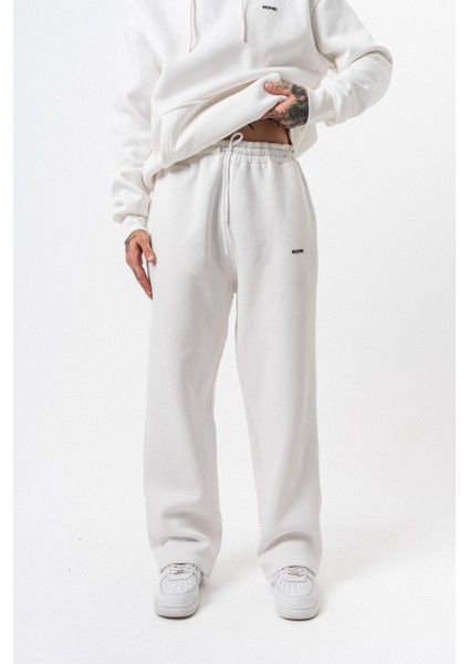 Erkek Respire Yazı Detaylı Basic Baggy Eşofman Altı Ekru