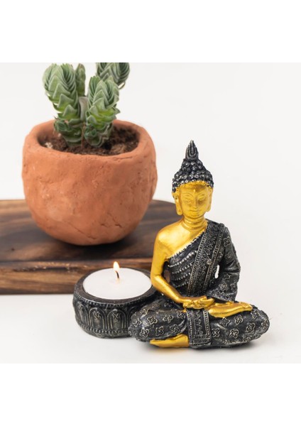Buddha Temalı Gold Siyah Tealight Mumluk fiyatları