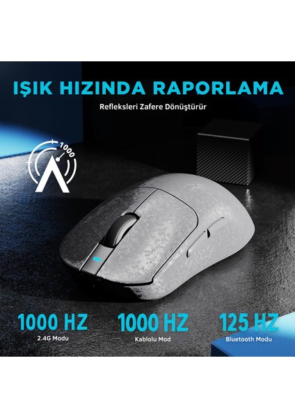 AJ199 Karbon Fiber 3 Modlu Ultra Hafif 24.000 Dpı, Oyuncu Mouse PAW3311 SENSÖR-500 Mah Batarya