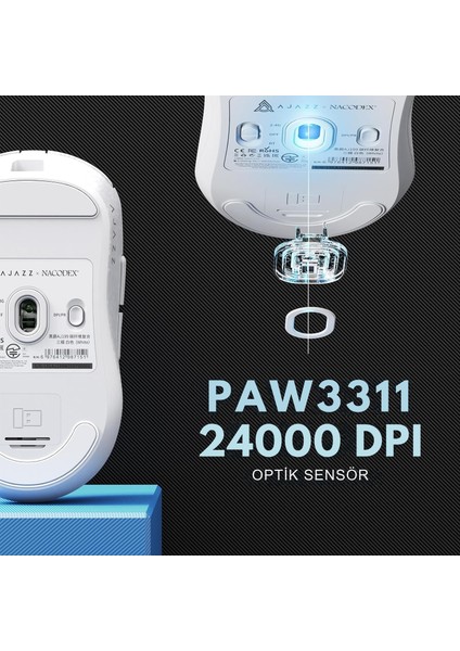 AJ199 Karbon Fiber 3 Modlu Ultra Hafif 24.000 Dpı, Oyuncu Mouse PAW3311 SENSÖR-500 Mah Batarya