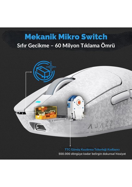 AJ199 Karbon Fiber 3 Modlu Ultra Hafif 24.000 Dpı, Oyuncu Mouse PAW3311 SENSÖR-500 Mah Batarya