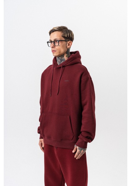 Erkek Respire Yazı Detaylı Kapüşonlu Basic Oversize Hoodie Bordo fiyatları