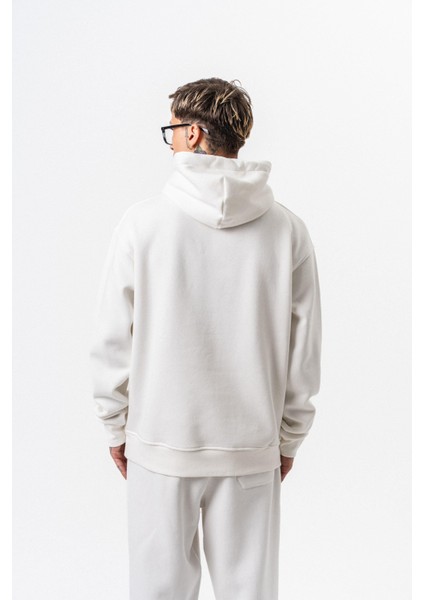 Erkek Respire Yazı Detaylı Kapüşonlu Basic Oversize Hoodie Ekru modelleri